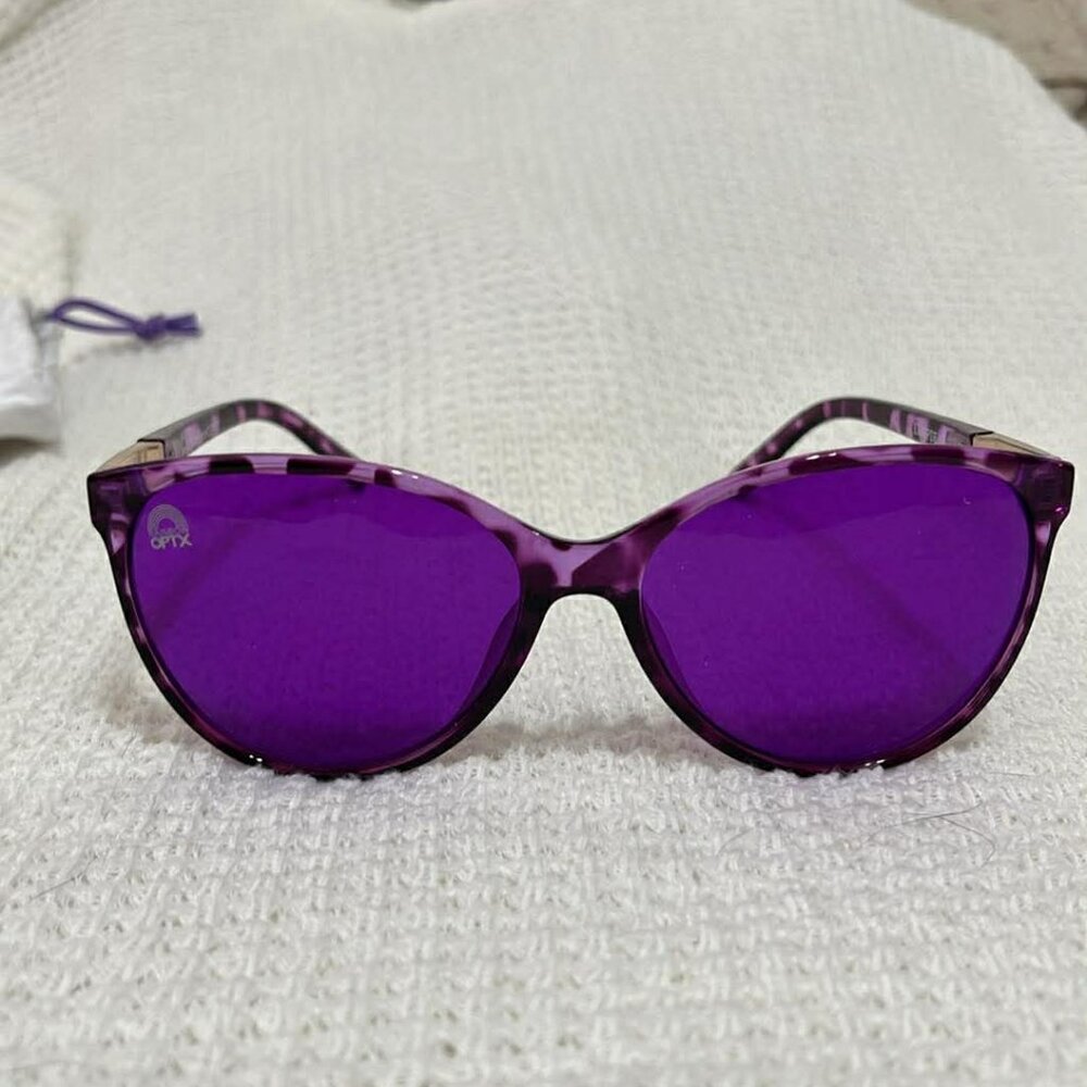 RARE RainbowOptx Mood Boosting Purple Tortoise Sunglasses Cat Eye w/ Pouch